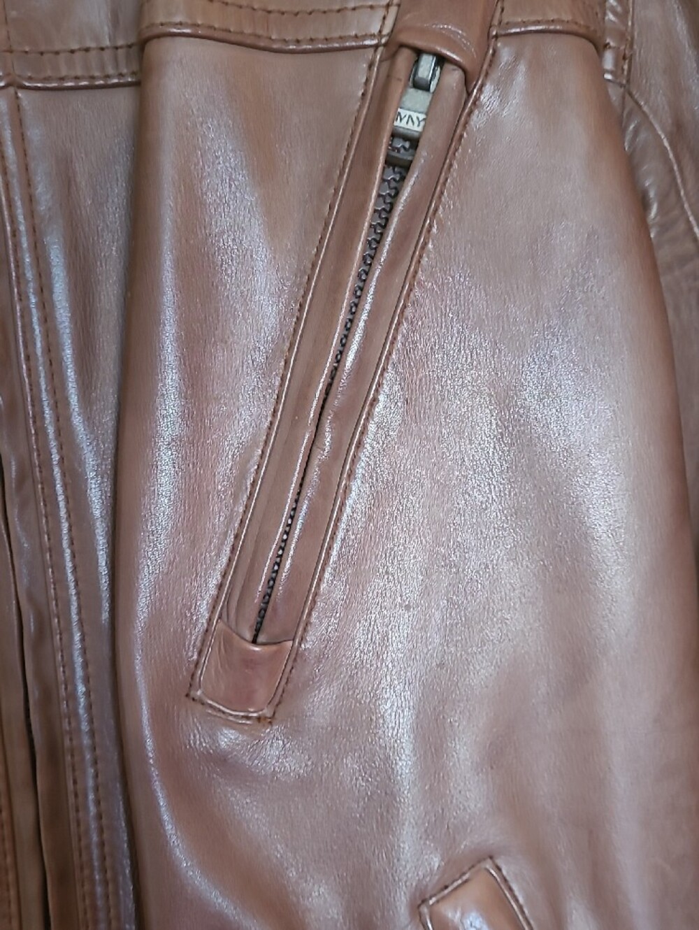 Marc New York Brown Leather Bomber Jacket with Zip Pockets - Picture 3 of 14